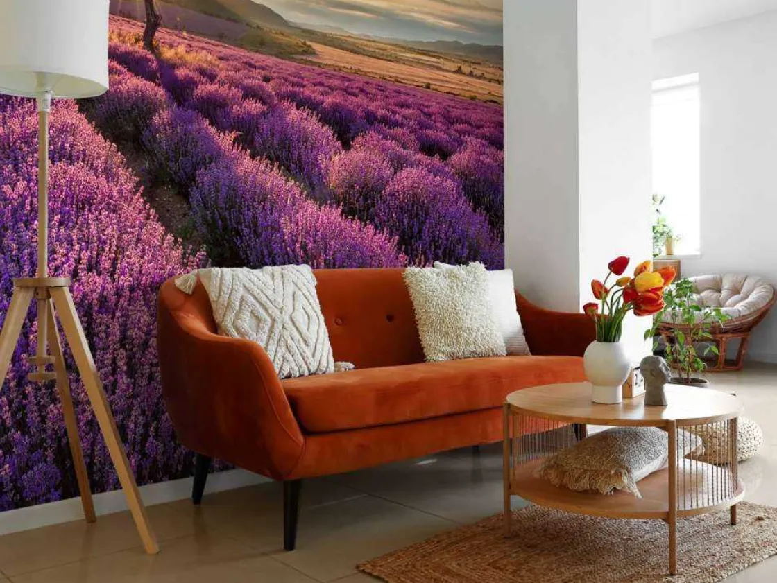 prachtig_landschap_met_la_10.webp Fashion Prachtig landschap met lavendel veld bij zonsopkomst fotobehang Bloemen
