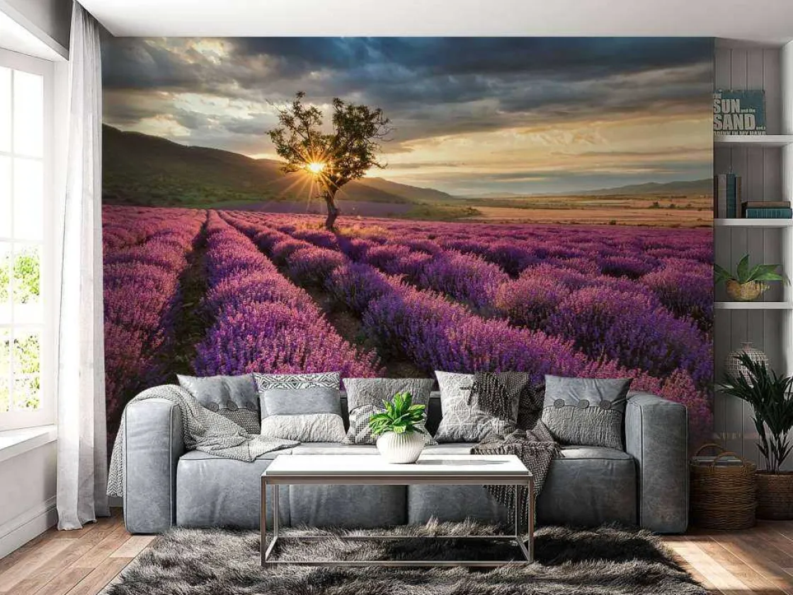 prachtig_landschap_met_la_2.webp Fashion Prachtig landschap met lavendel veld bij zonsopkomst fotobehang Bloemen