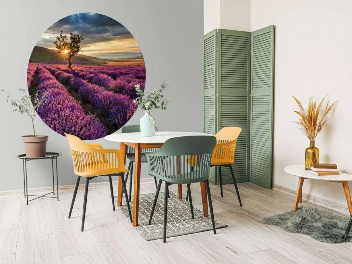 prachtig_landschap_met_la_5.webp Fashion Prachtig landschap met lavendel veld bij zonsopkomst fotobehang Bloemen