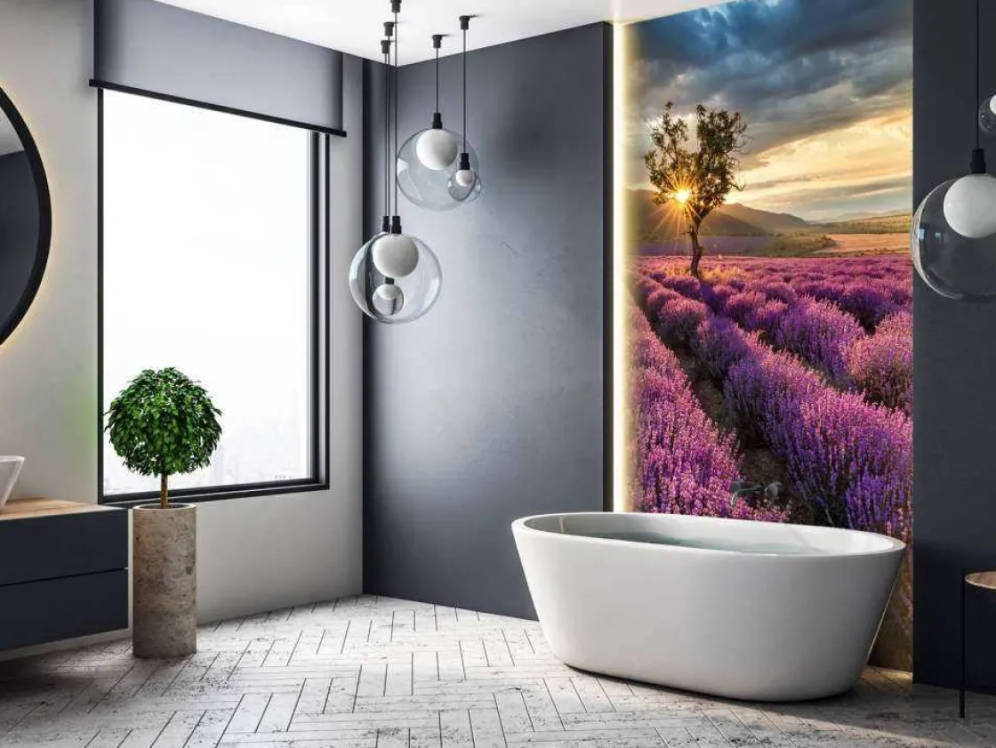 prachtig_landschap_met_la_8.webp Fashion Prachtig landschap met lavendel veld bij zonsopkomst fotobehang Bloemen