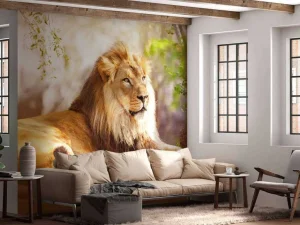 Online Prachtige Afrikaanse leeuw in de zon fotobehang Tienerkamer | Hobbykamer