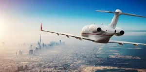 Hot Privéjet boven Dubai fotobehang Steden | Architectuur