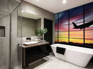 Clearance Raam bij een vliegveld fotobehang 3d
