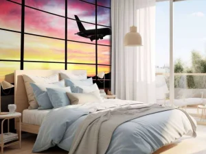 Clearance Raam bij een vliegveld fotobehang 3d