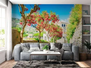 Online Ravello Village op een zonnige dag fotobehang Bloemen | Architectuur