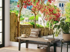 Online Ravello Village op een zonnige dag fotobehang Bloemen | Architectuur