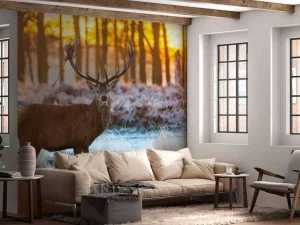 Outlet Rendier bij zonsopkomst fotobehang Dieren