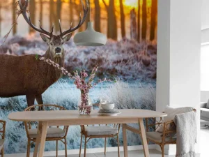 Outlet Rendier bij zonsopkomst fotobehang Dieren