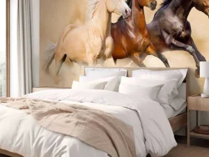 Online Rennende paarden in de woestijn fotobehang Tienerkamer | Kinderkamer