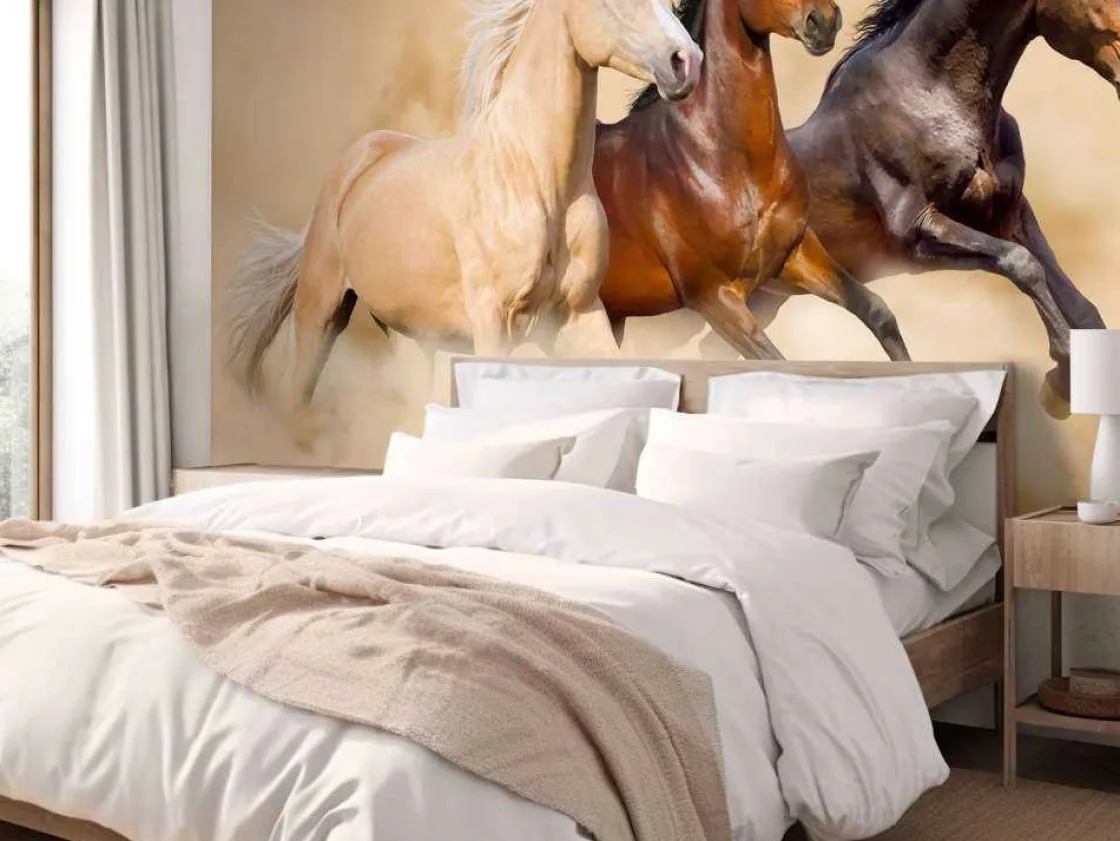 rennende_paarden_in_de_wo_1.webp Online Rennende paarden in de woestijn fotobehang Tienerkamer | Kinderkamer