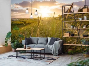 New Riet bij zonsondergang fotobehang Bloemen