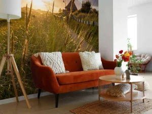 New Riet bij zonsondergang fotobehang Bloemen