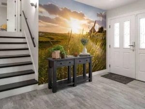 New Riet bij zonsondergang fotobehang Bloemen