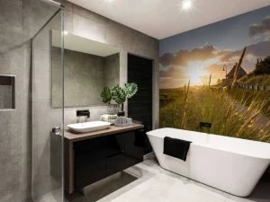 New Riet bij zonsondergang fotobehang Bloemen