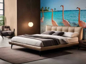 Best Rij van flamingo's op het strand fotobehang Tienerkamer | Dieren