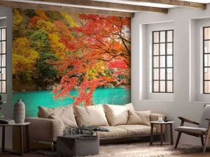 Best Rivier in Arashiyama in het herfstseizoen fotobehang Bloemen