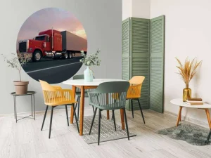 Outlet Rode Amerikaanse vrachtwagen bij zonsondergang fotobehang Tienerkamer | Kinderkamer