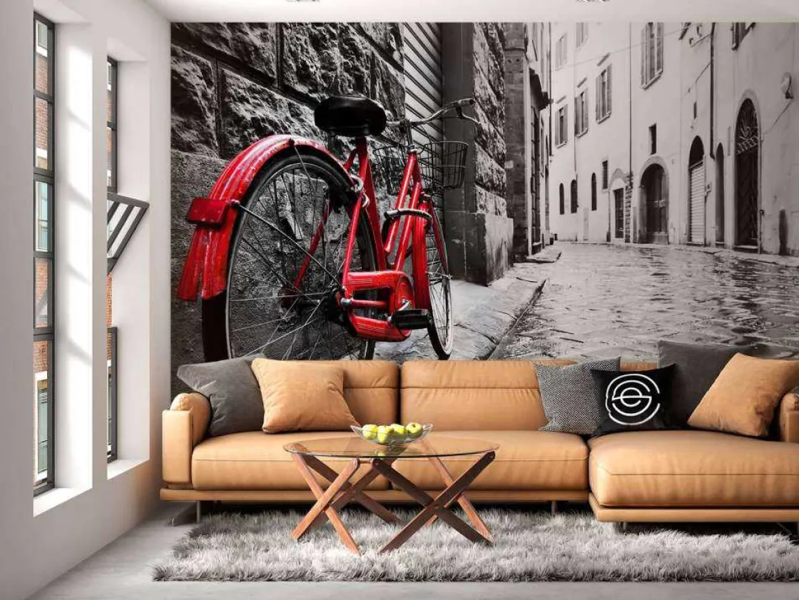 rode_fiets_in_een_zwartwi_10.webp New Rode fiets in een zwart-witte straat fotobehang Transport | Architectuur