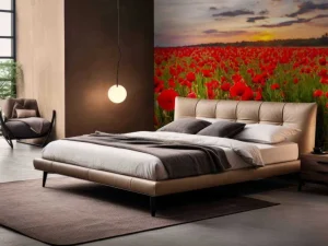 Best Rode klaprozenveld bij zonsondergang fotobehang Bloemen