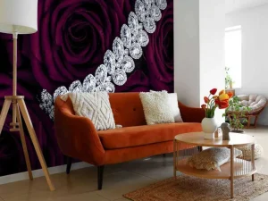 Discount Rode rozen met een diamanten ketting erop fotobehang Tienerkamer | Bloemen