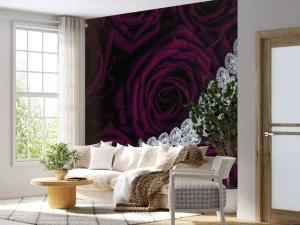 Discount Rode rozen met een diamanten ketting erop fotobehang Tienerkamer | Bloemen