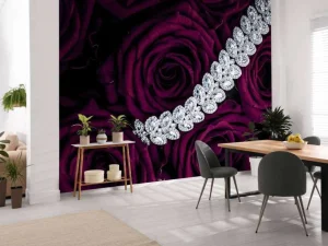 Discount Rode rozen met een diamanten ketting erop fotobehang Tienerkamer | Bloemen