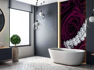 Discount Rode rozen met een diamanten ketting erop fotobehang Tienerkamer | Bloemen