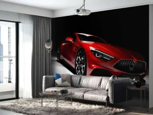 Hot Rode sportauto in een donkere ruimte fotobehang Tienerkamer | Transport