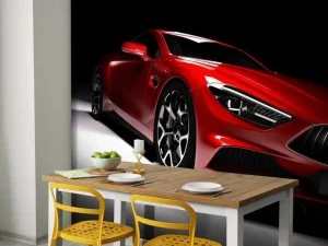 Hot Rode sportauto in een donkere ruimte fotobehang Tienerkamer | Transport