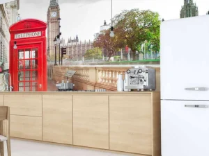 Clearance Rode telefoon cabine met de Big Ben op de achtergrond fotobehang Architectuur