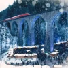 Clearance Rode trein boven een kerstmarkt fotobehang Transport