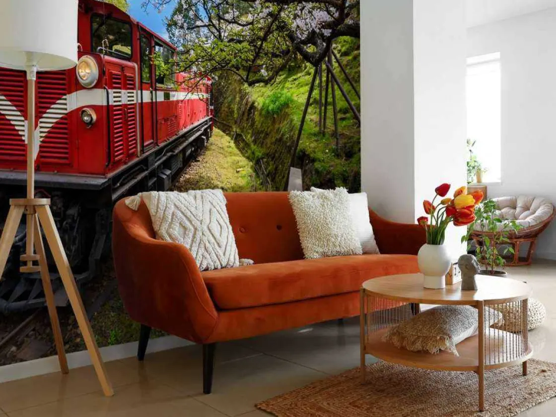 rode_trein_door_een_parkj_10.webp Fashion Rode trein door een parkje fotobehang Transport
