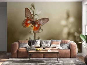 Best Rode Vlinder met Sepia achtergrond fotobehang Dieren | Bloemen