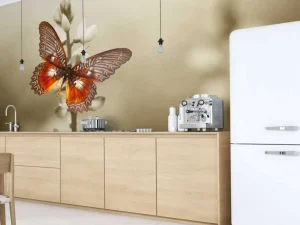Best Rode Vlinder met Sepia achtergrond fotobehang Dieren | Bloemen