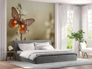 Best Rode Vlinder met Sepia achtergrond fotobehang Dieren | Bloemen