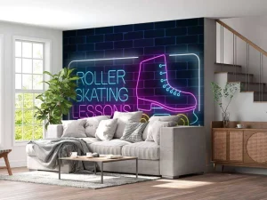 Fashion Rolschaats neon logo fotobehang Tienerkamer