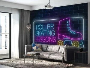 Fashion Rolschaats neon logo fotobehang Tienerkamer