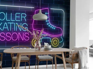 Fashion Rolschaats neon logo fotobehang Tienerkamer