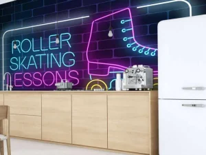 Fashion Rolschaats neon logo fotobehang Tienerkamer