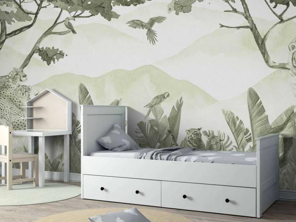 roofdieren_in_de_jungle_i_1.webp Clearance Roofdieren in de jungle in groen Kinderkamer | Dieren