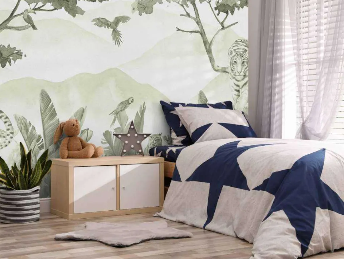 roofdieren_in_de_jungle_i_3.webp Clearance Roofdieren in de jungle in groen Kinderkamer | Dieren