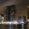 New Rotterdam skyline in de avond fotobehang Architectuur