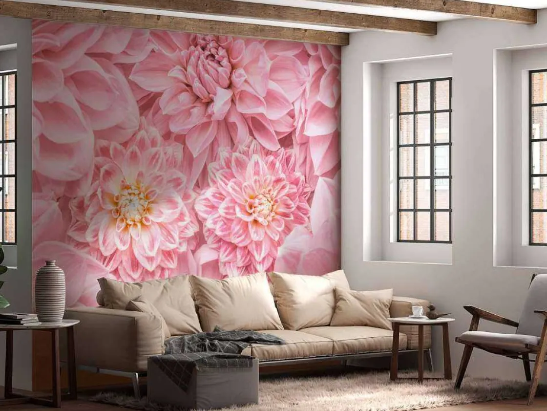 roze_bloemen_met_een_gele_10.webp Clearance Roze bloemen met een gele kern fotobehang Tienerkamer | Bloemen