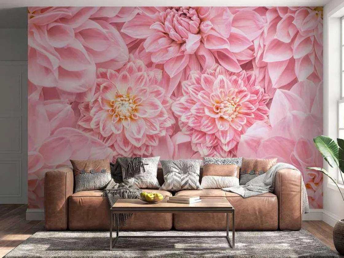 roze_bloemen_met_een_gele_2.webp Clearance Roze bloemen met een gele kern fotobehang Tienerkamer | Bloemen