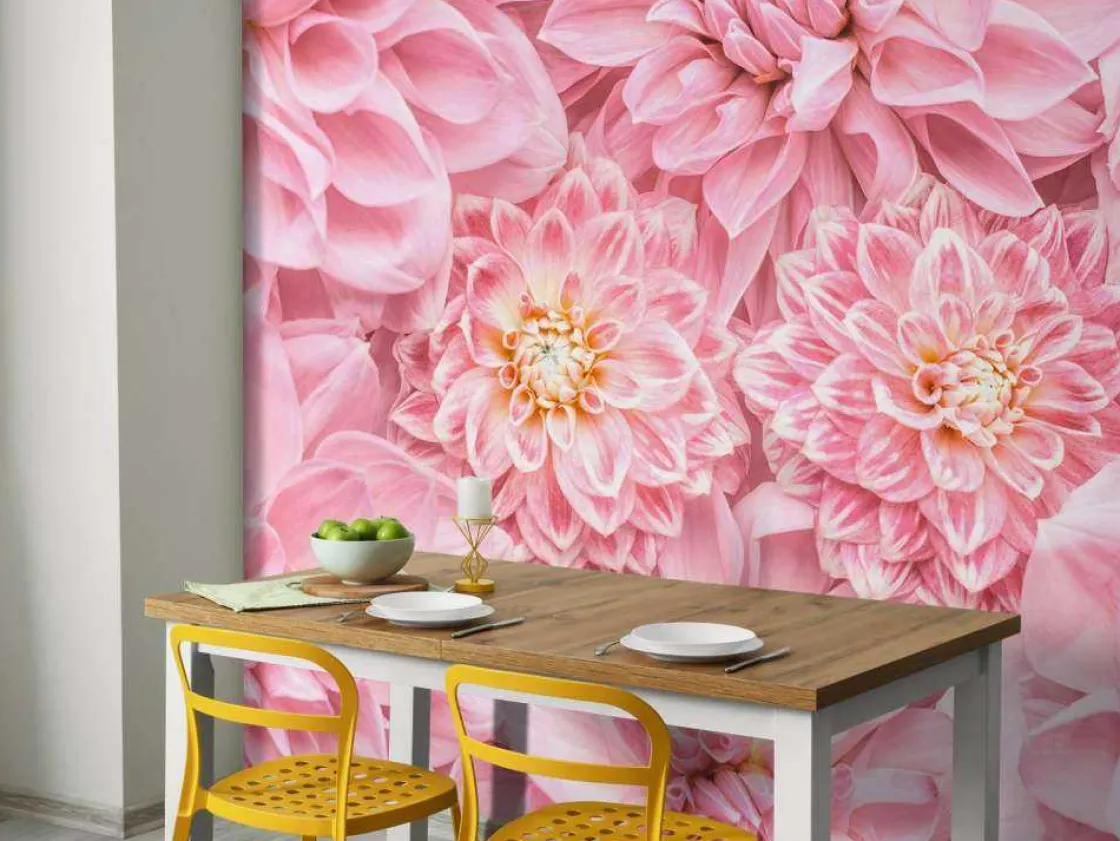 roze_bloemen_met_een_gele_3.webp Clearance Roze bloemen met een gele kern fotobehang Tienerkamer | Bloemen