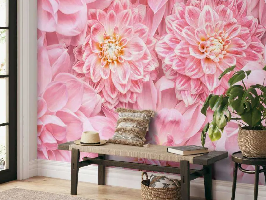 roze_bloemen_met_een_gele_4.webp Clearance Roze bloemen met een gele kern fotobehang Tienerkamer | Bloemen