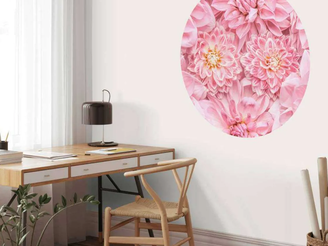 roze_bloemen_met_een_gele_5.webp Clearance Roze bloemen met een gele kern fotobehang Tienerkamer | Bloemen