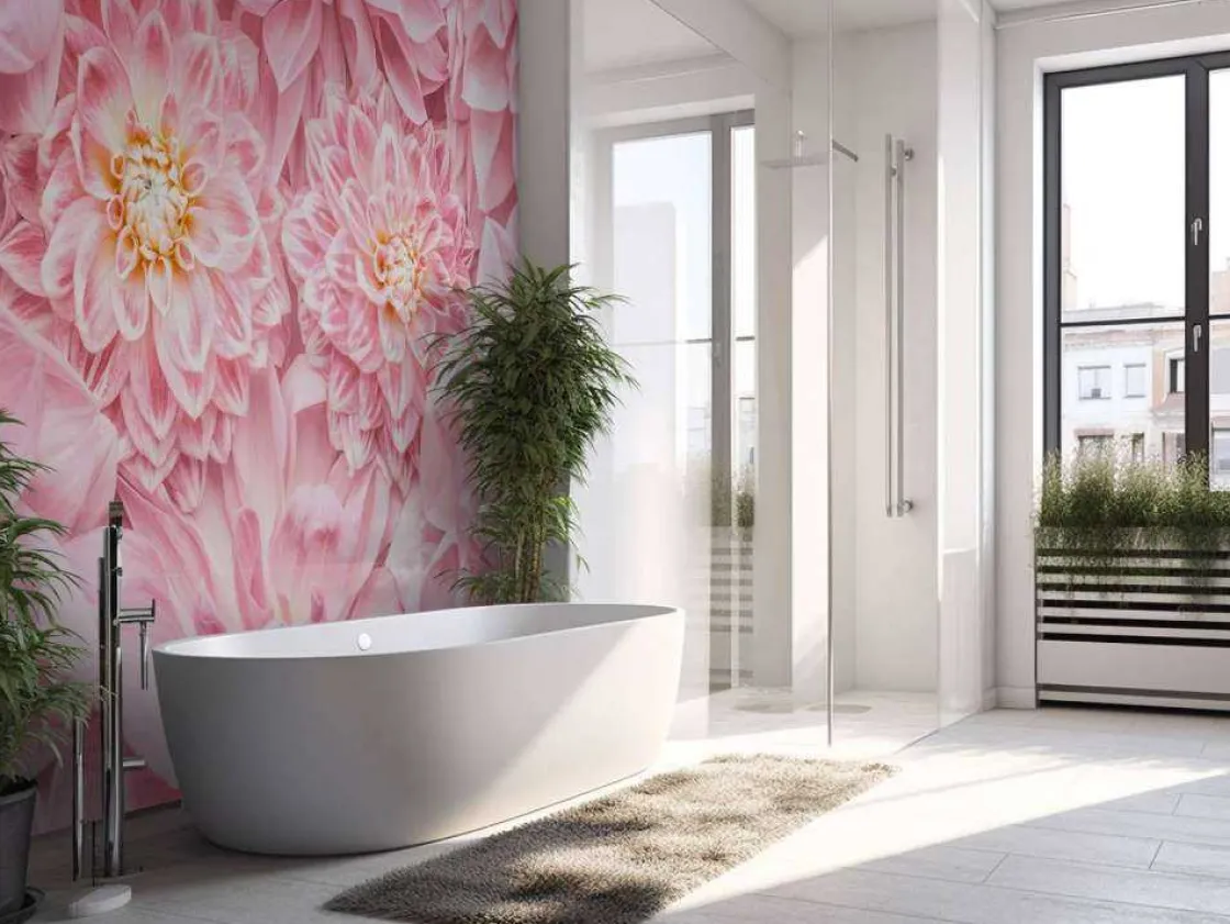 roze_bloemen_met_een_gele_6.webp Clearance Roze bloemen met een gele kern fotobehang Tienerkamer | Bloemen