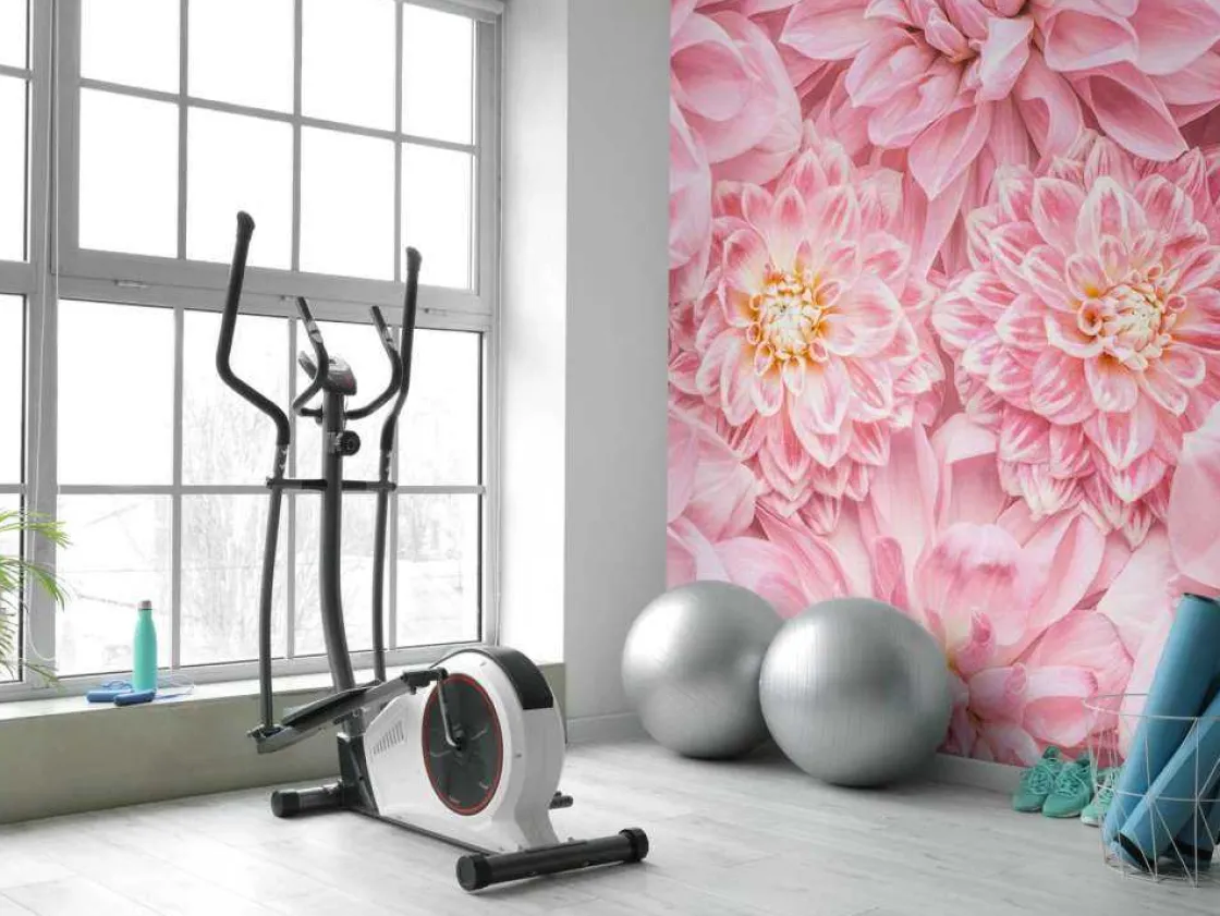 roze_bloemen_met_een_gele_8.webp Clearance Roze bloemen met een gele kern fotobehang Tienerkamer | Bloemen