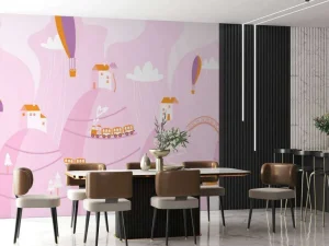 Clearance Roze droomstad fotobehang Babykamer